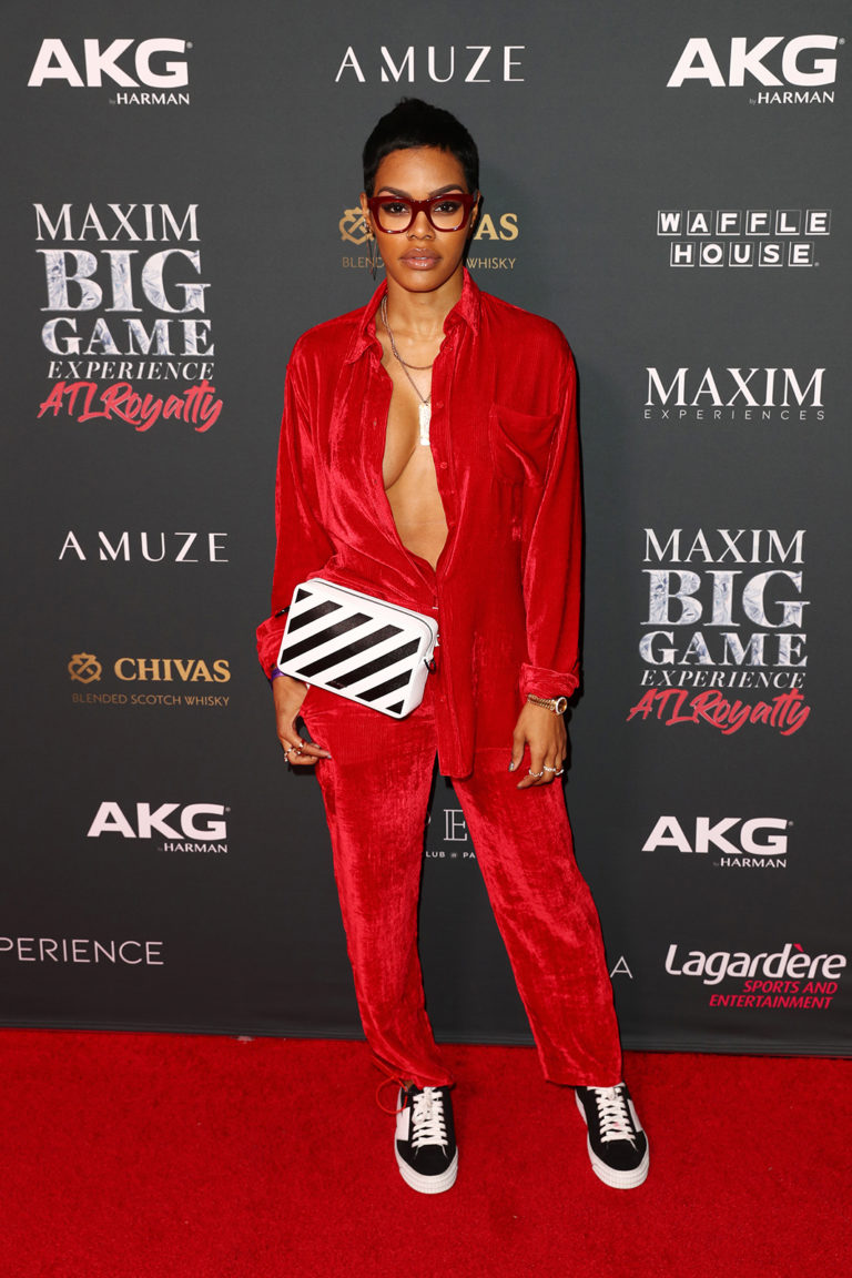 Teyana Taylor attends The Maxim Big Game Experience (Photo by Joe Scarnici/Getty Images for Maxim)